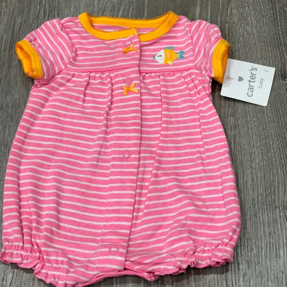 New Carter’s Pink Orange Newborn Outfit Baby Girl Fish C30